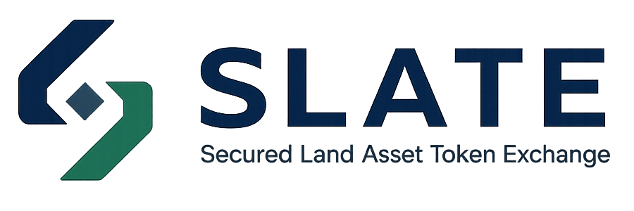 SLATE logo, Secured Land Asset Token Exchange